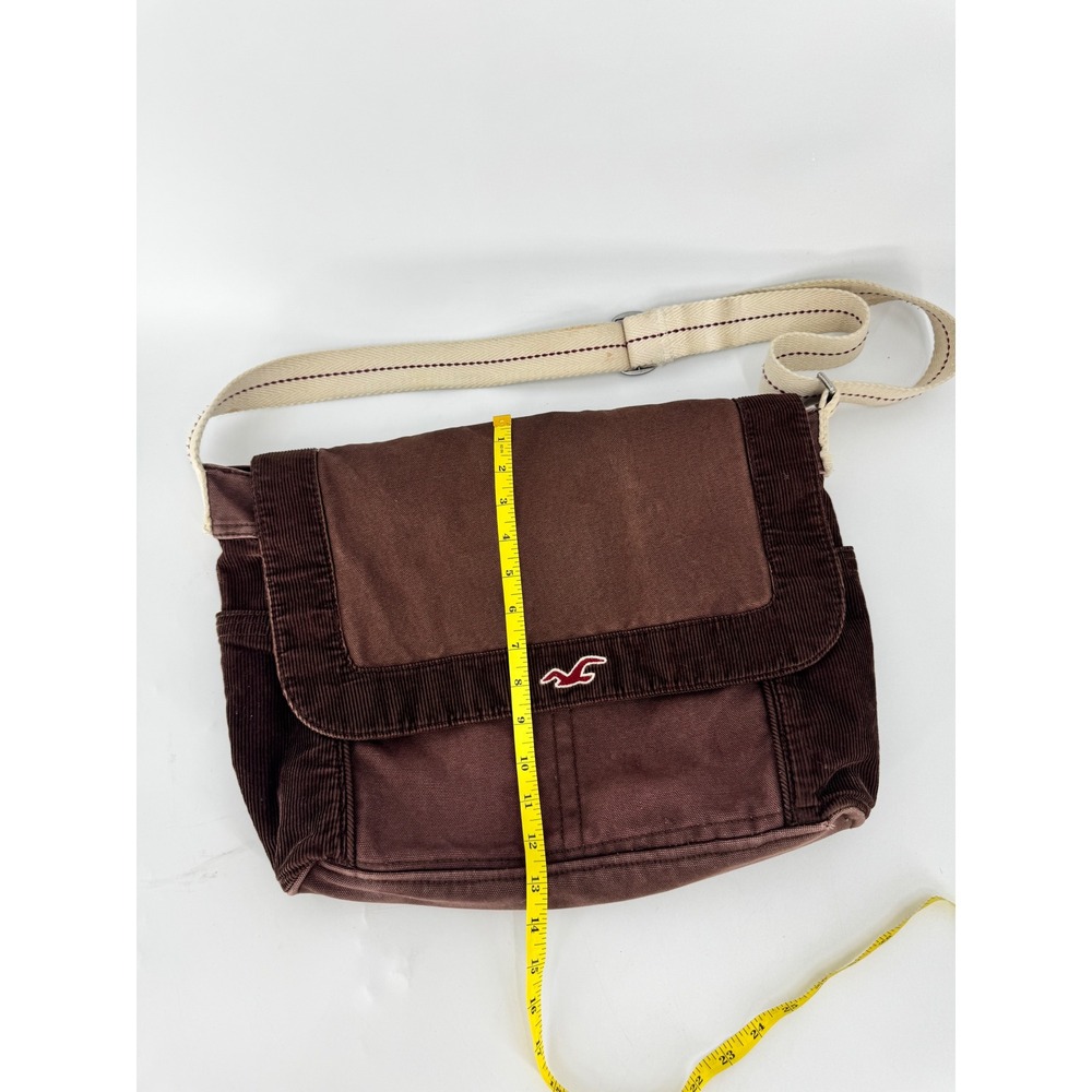 Hollister Messenger Bag Women OS Brown Y2K Canvas Corduroy Trim Crossbody - Picture 7 of 13